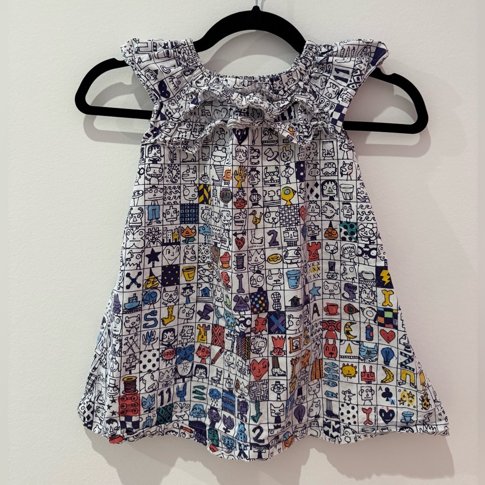 Stadler-Khan Blue and White Graphic Top